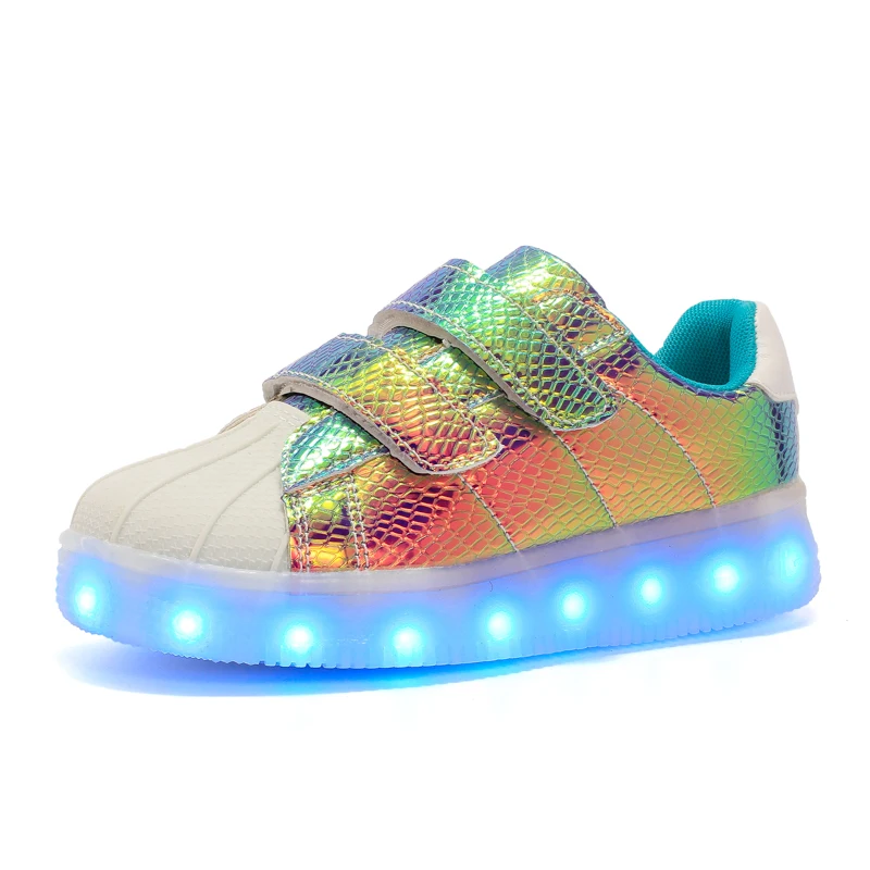 JawayKids nouveau USB rechargeable Led enfants chaussures avec lumière, garçons filles superstar chaussures femmes, hommes mode éclairage Led chaussures rougeoyantes