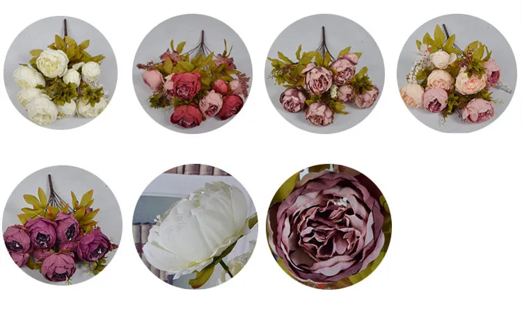 Flone European Artificial Peony Flower Bouquet Simulation Silk Flower Fake Peony Wedding Home Party Decor Arrangement Floral (14)