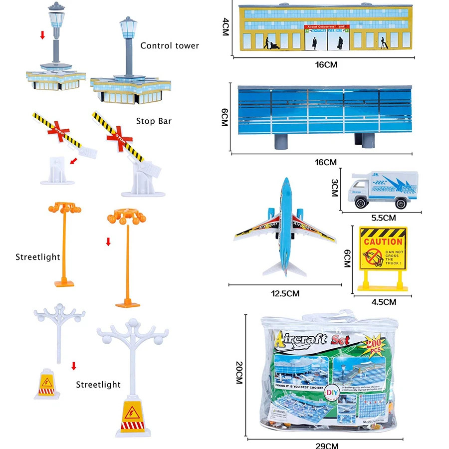 Международный аэропорт в собранном виде игрушка, самолеты и транспортных средств 200 штук с трёхмерными чертёжами Playset имитации сцены обучающая модель комплект