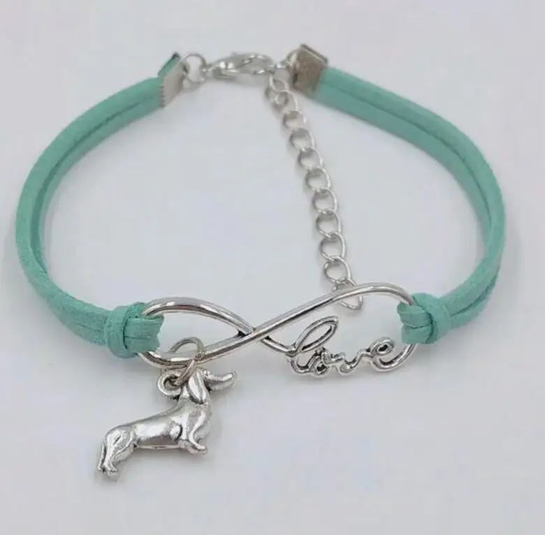 

1pcs Infinity Love lucky 8 Bracelet Dachshund dog Charm Pendant Women/ Men Simple Bracelets/Bangles Jewelry Gift 14 Colors