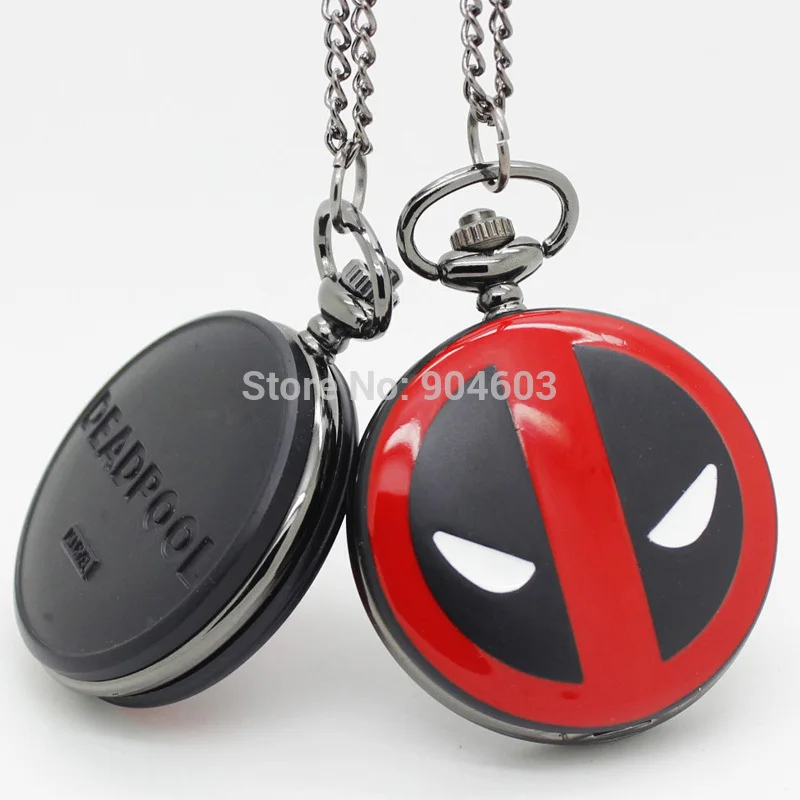 (1053) 12 шт./лот дизайнерское ожерелье dead pool черные кварцевые карманные часы диаметр