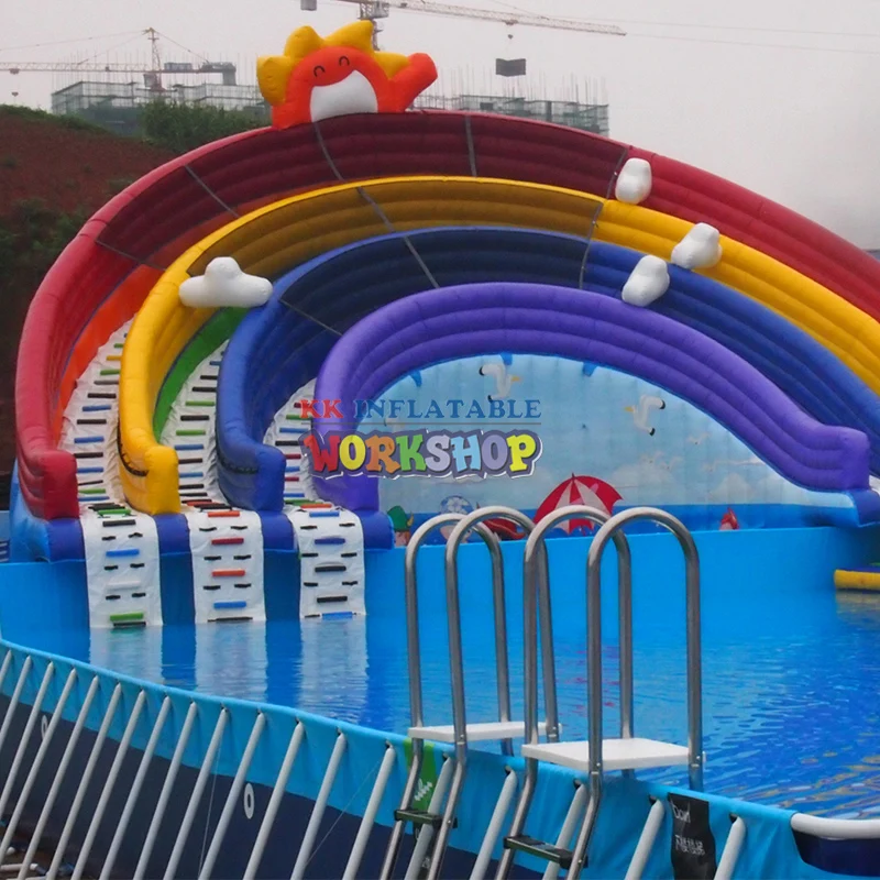 Креативный Радужный аквапарк, передвижной аквапарк развлечения надувная горка с бассейном