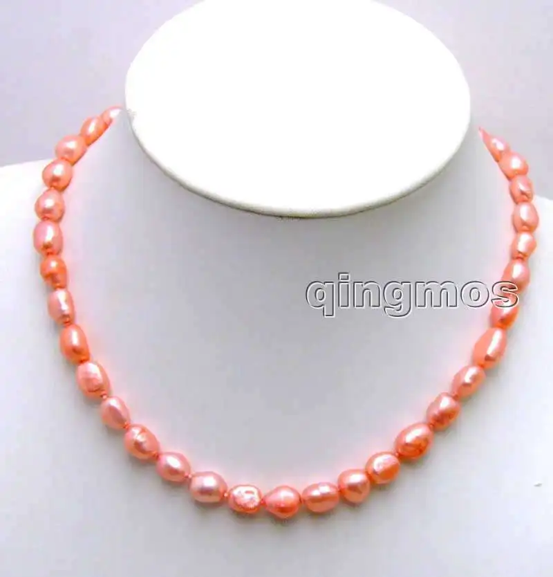 

SALE ! Big 7-9mm Bright Pink BAROQUE natural Freshwater PEARL 17" Necklace -5842 Wholesale/retail Free shipping