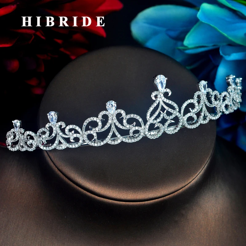 HIBRIDE роскошный кубический циркон Корона и тиары свадебные аксессуары для волос