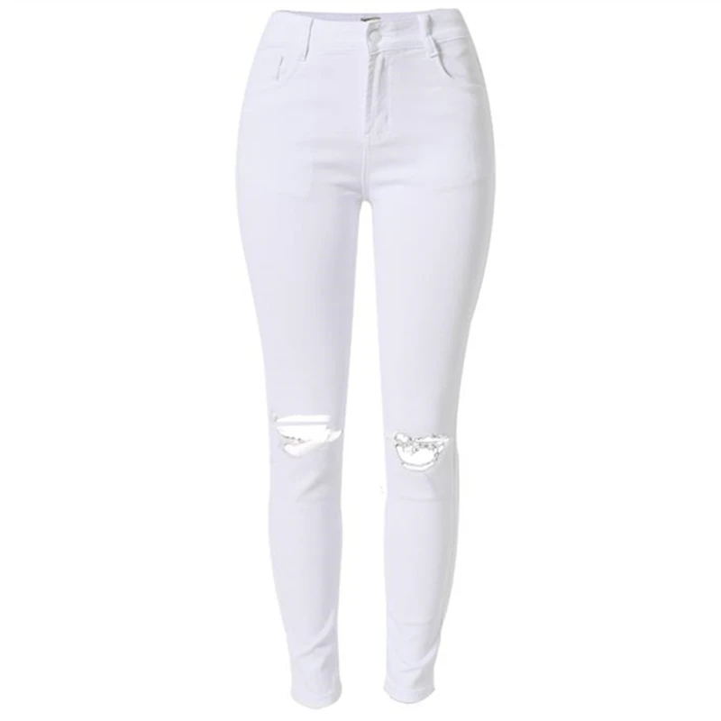 Blanco de la moda jeans de mujer con agujero de cintura alta jeans rasgados para  damas vaqueros mujer jean denim Pantalones pantalon jean femme - AliExpress  Ropa de mujer