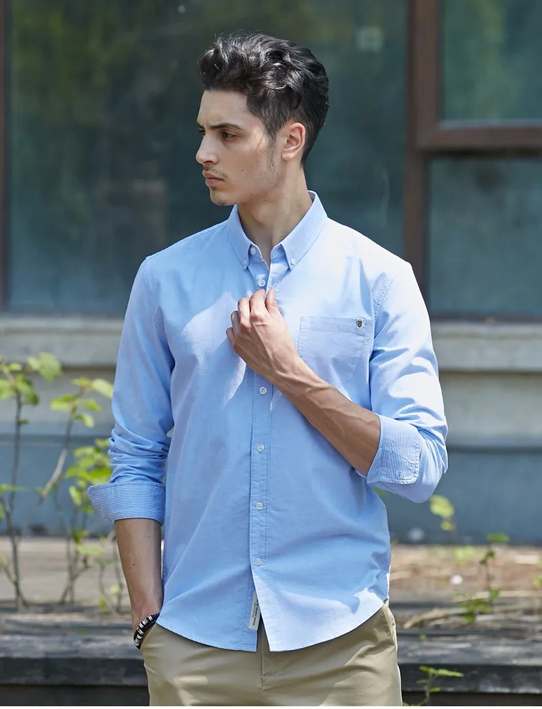 Пионерский лагерь белая рубашка мужская брендовая одежда с длинным рукавом приталенная однотонная мужская Высококачественная хлопок 3 цвета 666211