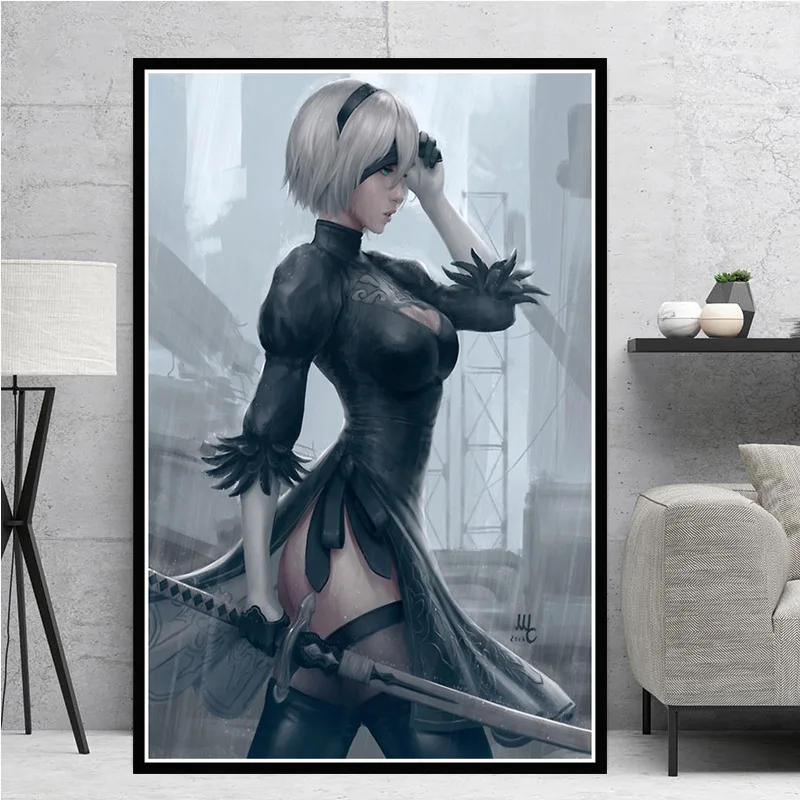 Картина на холсте NieR Automata с изображением девушки из игры Борьба японское аниме