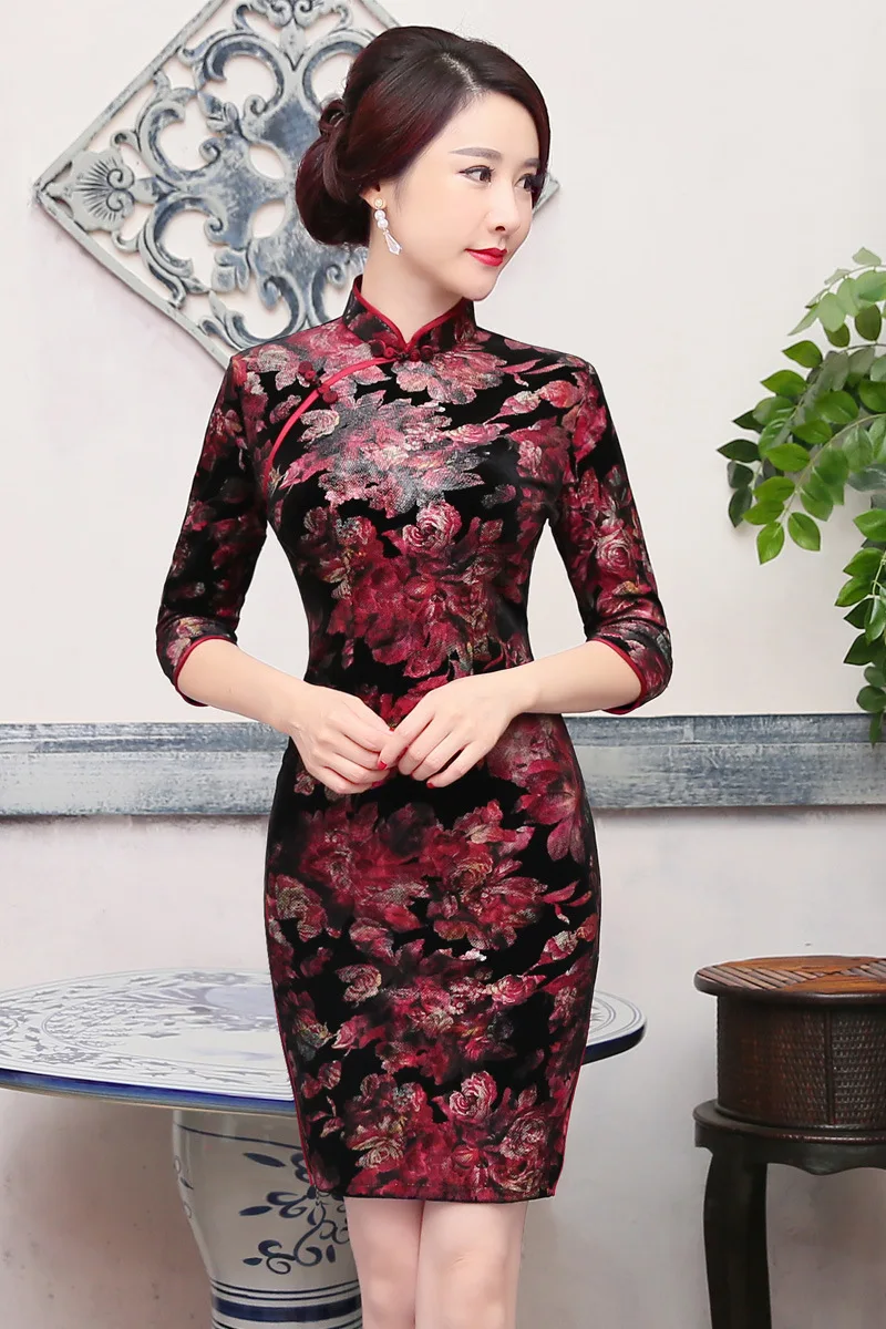 Velvet Cheongsam QiPao Chinese Traditional Lady’s Cheongsam Bridesmaid