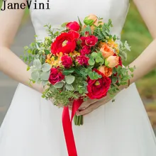 JaneVini, красный букет, искусственные шелковые цветы, винтажные Свадебные держатели букетов невесты, букет роз, свадебные аксессуары