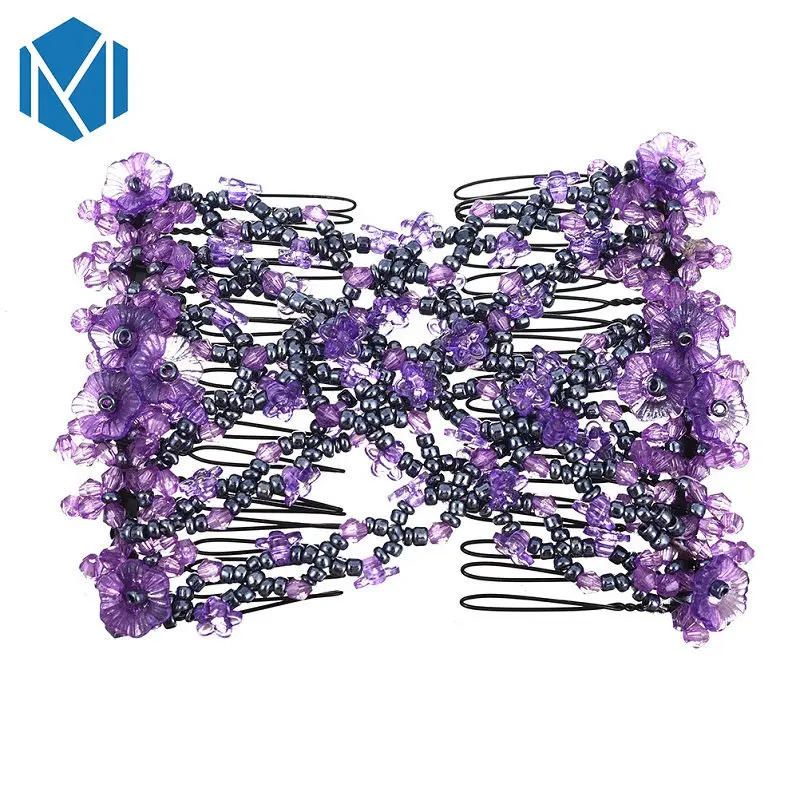 floral purple MISM Женская эластичная Волшебная повязка для волос, инструмент для волос с цветами, расческа для волос, аксессуары для волос для женщин, заколка для волос, Классическая заколка для волос - Цвет: floral purple