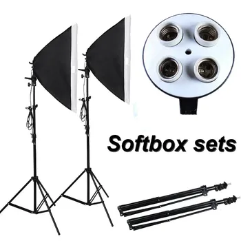 

Photographic Equipment Photo Studio Soft Box Kit Video Four-capped lamp Holder Lighting+50x70cm Softbox+2m light stand photo box