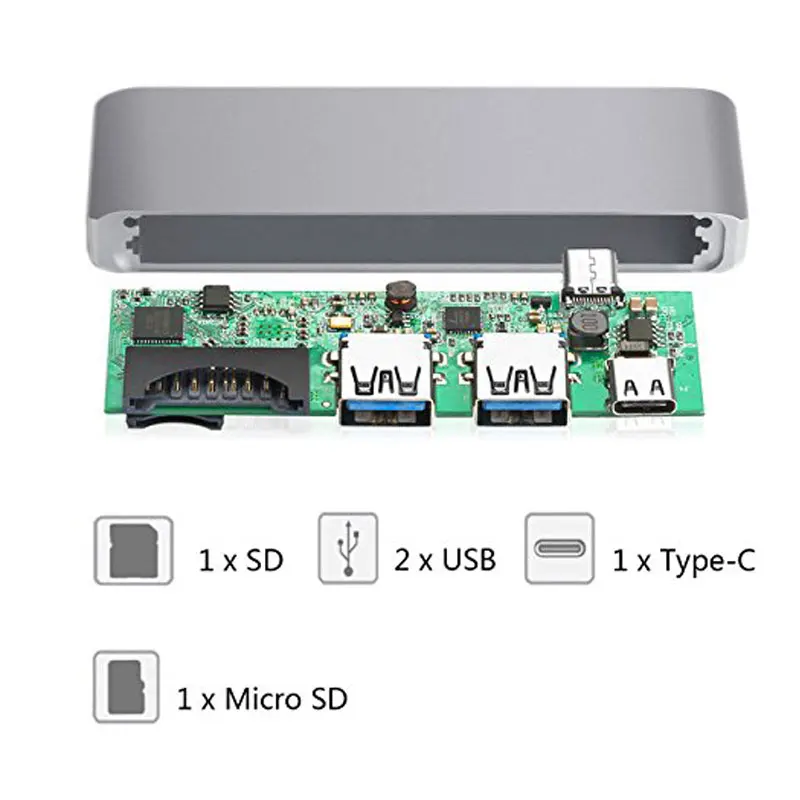 Uosible Thunderbolt 3 адаптер USB 3,1 Тип C концентратор с PD Порты и разъёмы USB 3,0 TF/SD слот кардридера для MacBook Pro/Air Тип-C