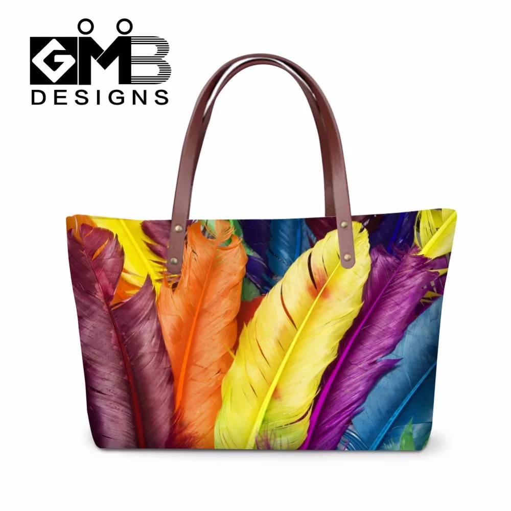 Colorful feather Print Large Shoulder Handbags for Women,Teen Girls