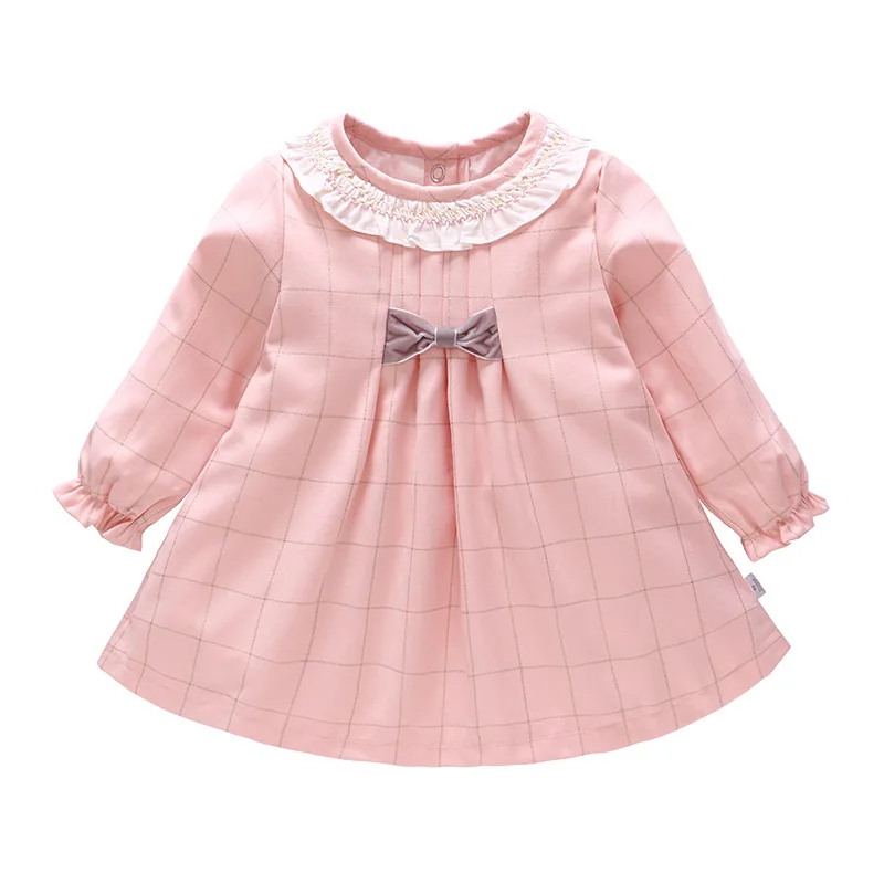 Платье для маленьких девочек; одежда для малышей; сезон весна-осень; милое плотное платье; платье на Рождество и День рождения; платья с длинными рукавами для новорожденных - Цвет: Pink