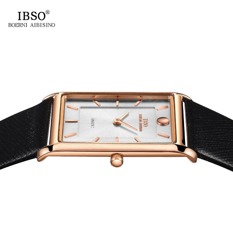 IBSO 7MM Ultra-thin Rectangle Dial Quartz Wristwatch Black Genuine