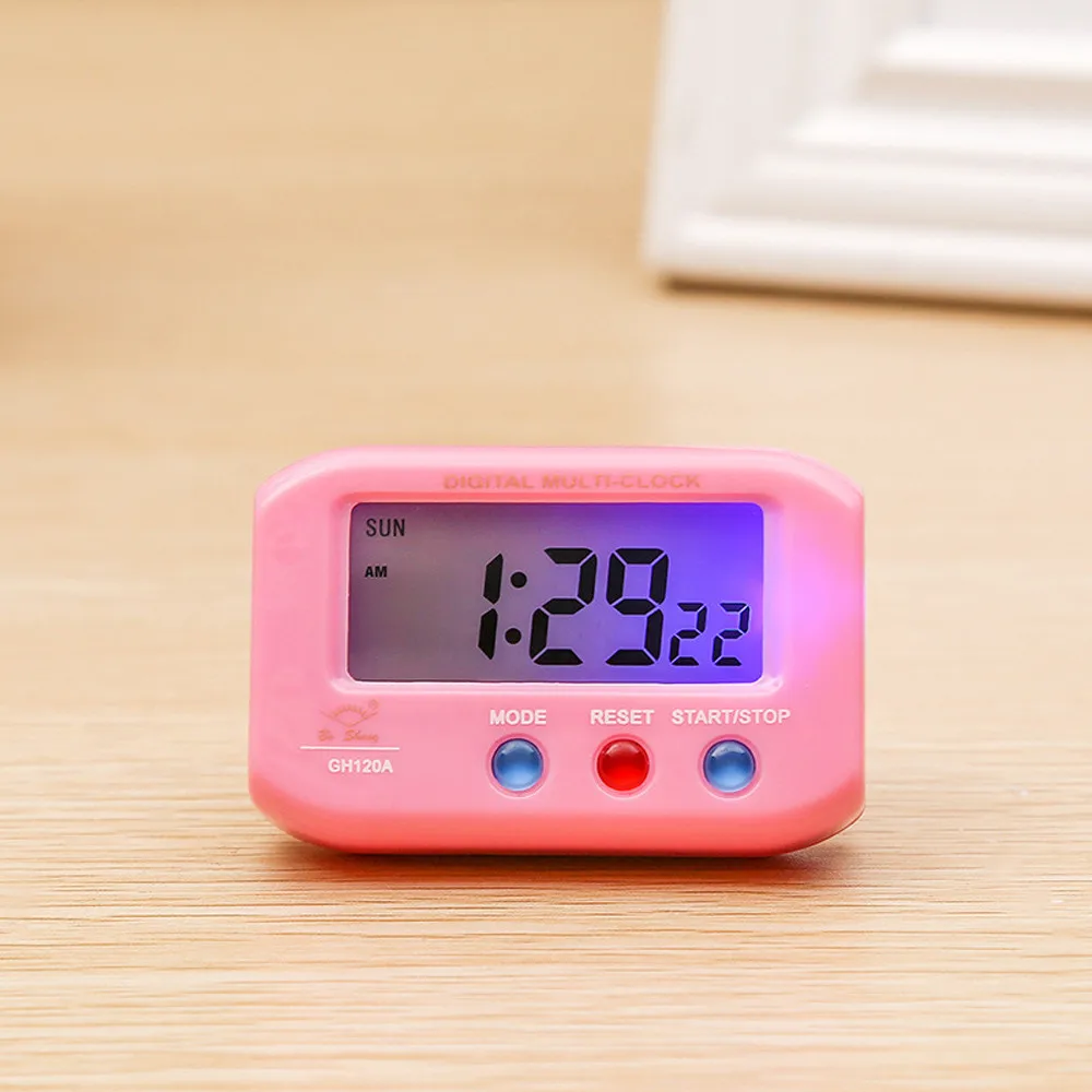 Mini Digital Backlight LED Display Table Alarm Clock Snooze Calendar Portable Electronics with Glowing Pink