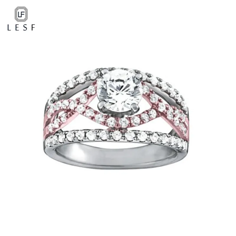

LESF Luxury 925 Sterling Silver Multi Row Two Tone Ring Round Cut NCD Sona Jewelry Women's Engagement Wedding Rings