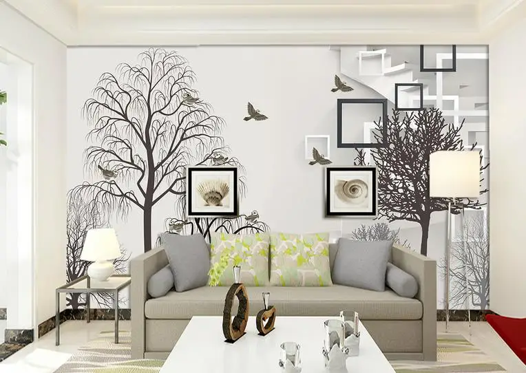 

3D Wallpaper For Walls Custom Wall Mural Non-woven Wall Paper Black and white simple tree Living Room Backdrop Home Decor