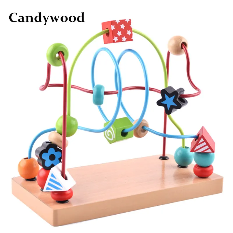 Candywood Wooden colorful cute Track Maze Beads Around Beads Wooden Toy