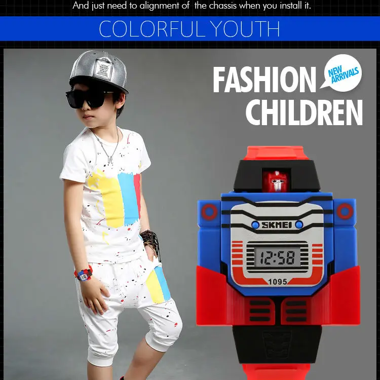 Креативные светодиодный светодиодные цифровые часы мультфильм спортивные часы Relogio робот Трансформация игрушки мальчики детские резиновые ручные часы подарок