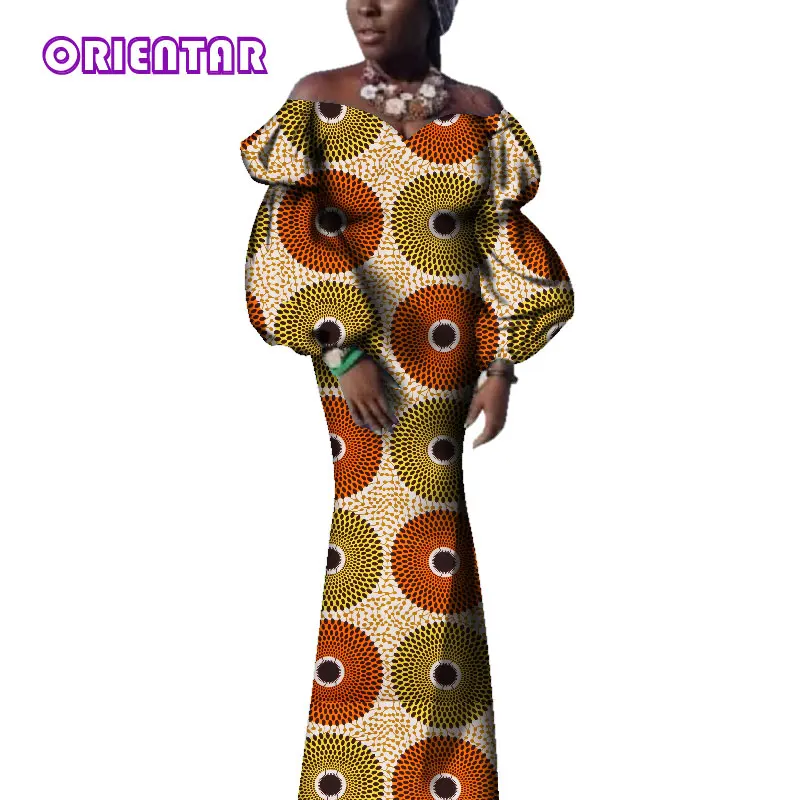 african traditional attire Bazin Riche African Dresses for Women Off Shoulder Puff Sleeve Ankara Dress African Wax Print Long Party Evening Dress WY3715 african outfits for women