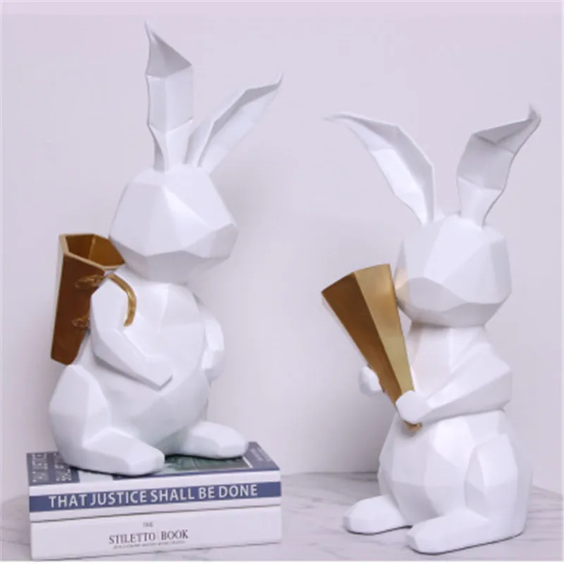 Modern Simple Origami Geometry Rabbit Resin Pencil Vase Creative Bedroom Flower Arrangement Vase Or - 4000004318016