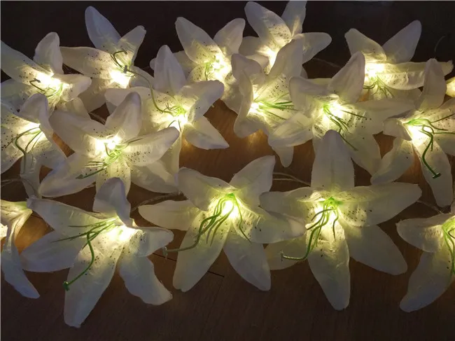 20LED на батарейках ручной работы белый цветок лилии китайские фонарики, веревка, Свадебная вечеринка, спальня, Рождественский садовый декор