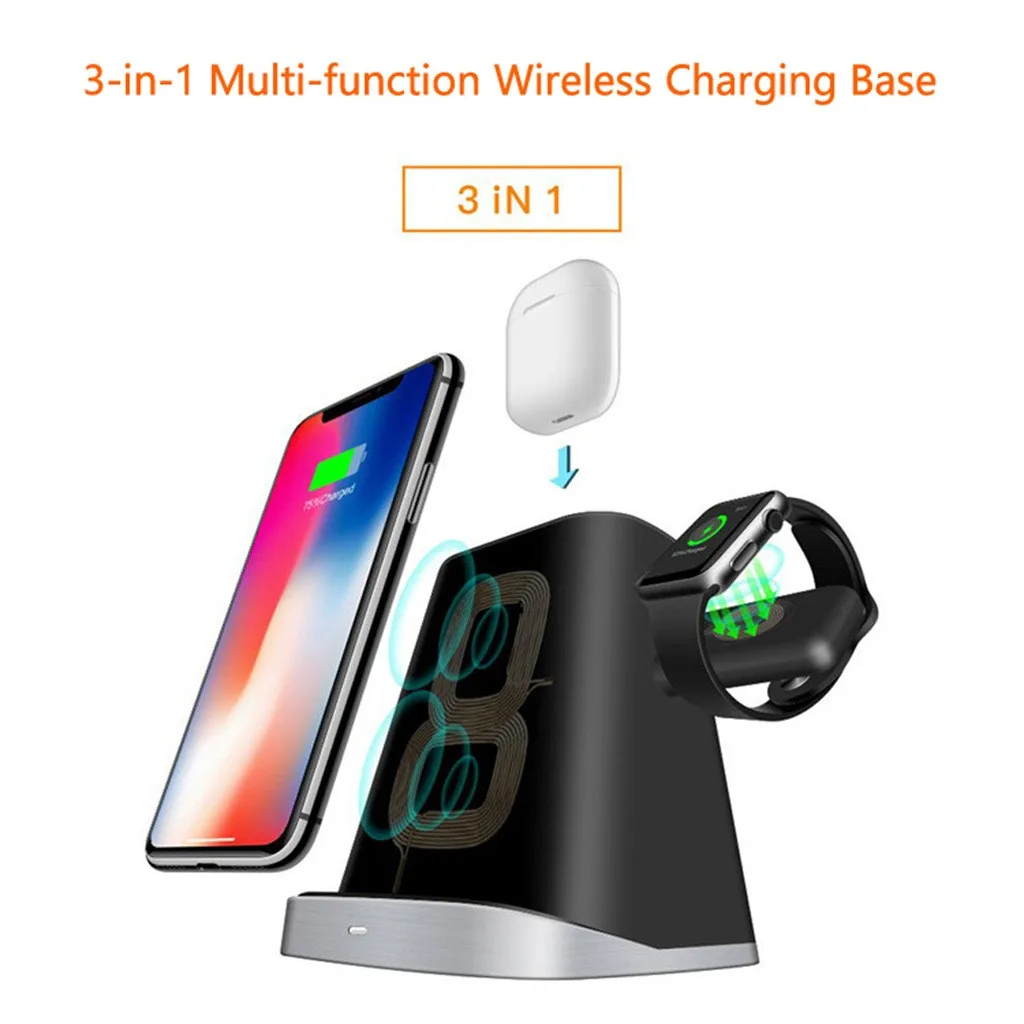 

Qi Wireless Charging Charger Dock Holder for Apple Watch Holder for Apple Airpods 3in1 For Samsung *