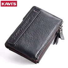 KAVIS Men Wallet 2017 New First Layer Cowhide Genuine Leather Wallet For Men Vintage Small Thin Purse With Zipper Coin Pocket