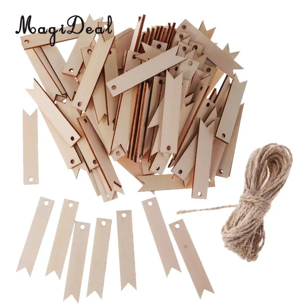 MagiDeal Rectangle Style 100Pcs Wooden Tags Hanging Decoration for Wedding Embellishments Scrap Booking Plaques DIY Craft Favors
