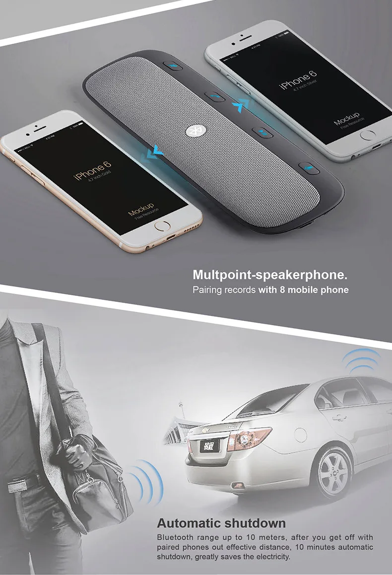 Универсальный TZ900 Bluetooth автомобильный набор, свободные руки, солнцезащитный козырек bluetooth-телефон Голосовая отчетность Беспроводной зарядное устройство для навигации MP3 музыкальный плеер с динамиком