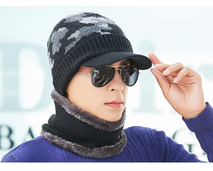 Зимняя шапка Skullies Beanies Мужская и женская вязаная шерстяная шапочка шарф зимняя шапка s маска Балаклава шапка плюс бархатные шапочки шапки