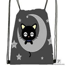 Custom Kawaii Black Cat Drawstring Backpack Bag Cute Daypack Kids Satchel (Black Back) 31x40cm#180531-02-45