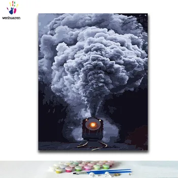 

DIY Coloring paint by numbers Train on the track paintings by numbers with kits 40x50 framed