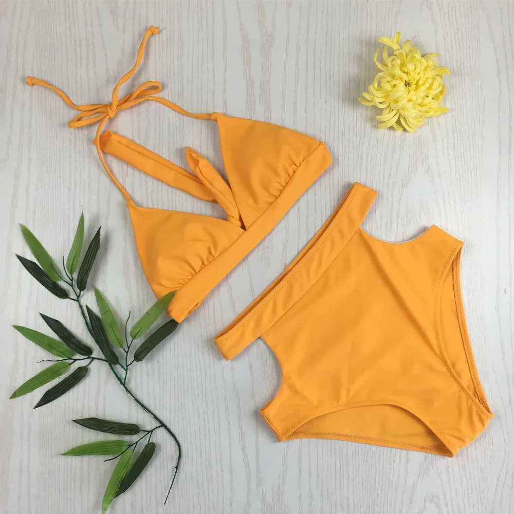 

High Waisted Bikini Set Hollow Out Briefs Tie at the back Swimdress Strappy top Swimsuit Triangle swimwear Knot Bathing suit