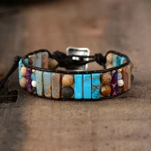 Новые богемные браслеты, кожаные браслеты с натуральными камнями, браслет с полудрагоценным камнем из бисера, Браслет-манжета для женщин, Прямая поставка
