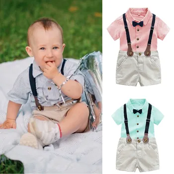 

Newborn Toddler Kids Baby Boys Cotton Baby Boy Gentleman Suit Bow Tie Shirt Suspenders Shorts Pants Outfit Set F507