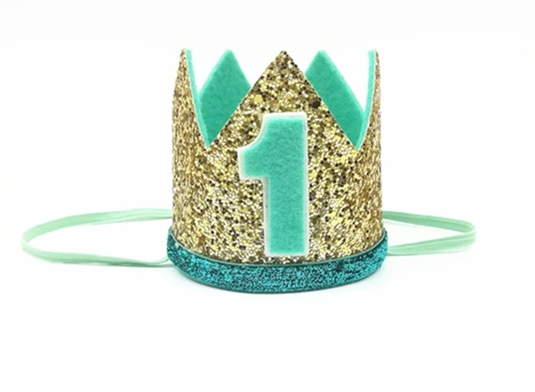Мальчик Синий Серебряный первый праздничный колпак девочка золотой розовый Принцесса Корона номер 1 От 2 до 3 лет вечерние шляпа Блестящий ободок для дня рождения - Цвет: Gold mint green 1