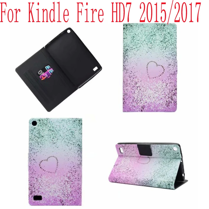 

For Kindle Fire HD 7 Case 2015 2017 Version Cartoon Leather Smart Case Card Pocket Kickstand Kids Book Smart Protective Shell