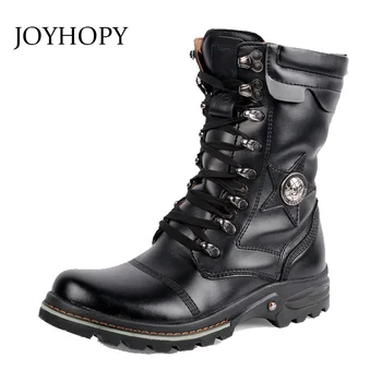 

High Quality Man Fashion Retro Punk Combat Boots Winter England Casual Shoes Men's Mid-calf Boots Work Safety Size 39-44 AMB2038
