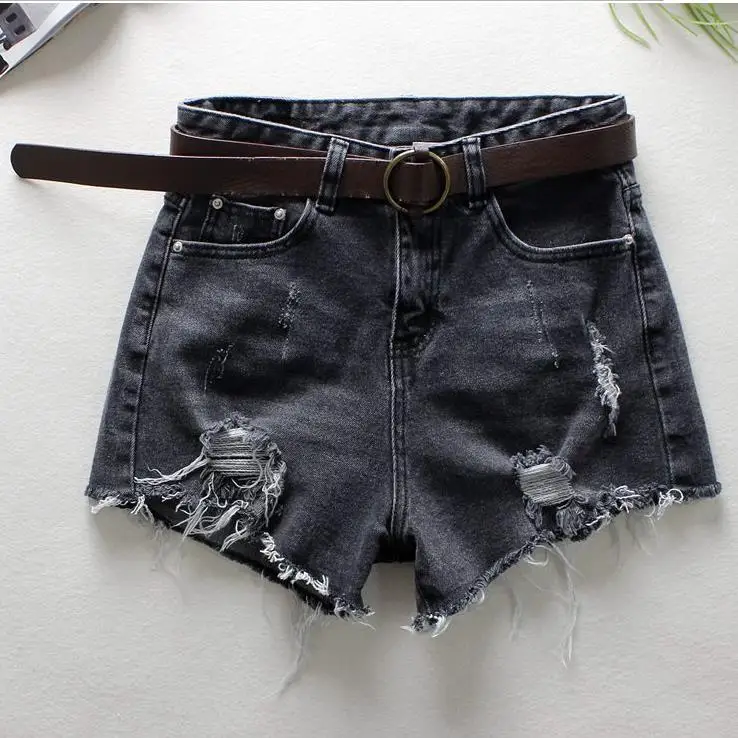 Large Size Blue Hole Summer Denim Shorts Female Loose