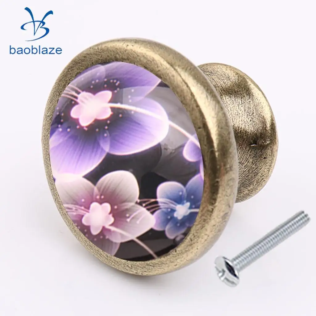Flower Door Knob Cabinet Drawer Closet Cupboard Handle Furniture Hardware