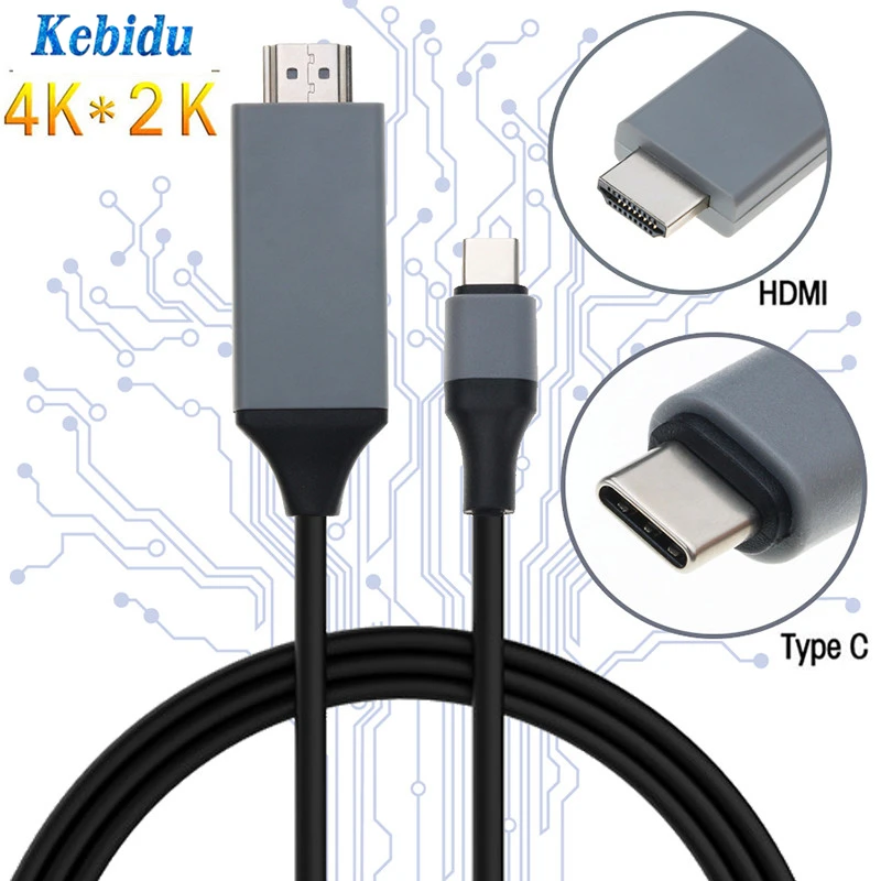 

Kebidu Hot 4K Type-C to HDMI Male to Male 2m USB 3.1 30Hz USB-C Cable Adapter HD Extend Converter HDTV for Macbook Samsung S8 TV