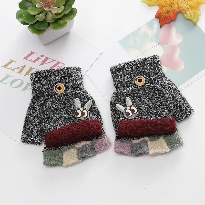 

Winter Kids Gloves Imitation Cashmere Knitted Gloves for Girls Boys Colorful Half Finger Warm Mittens Fashion Children Gloves