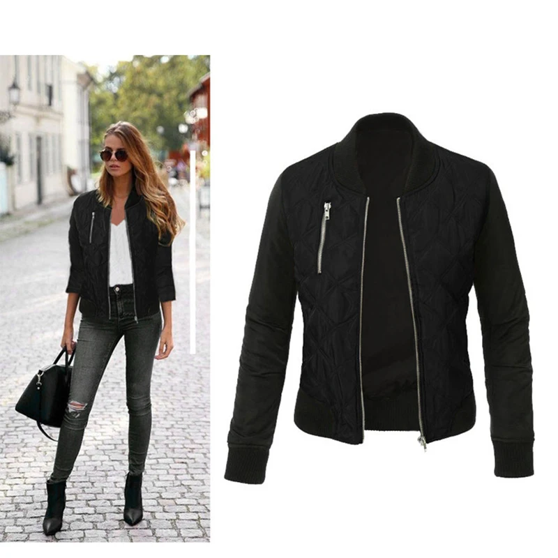 Short Slim Basic Jackets Women Zipper Long Sleeve Autumn Baseball Jacket Ladies Casual Cotton Coats Plus Size 3XL KLD1217