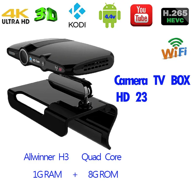 

Smart TV Box HD23 with Camera Android OS 4.4 H3 Quad Core 1.4GHz 8GB ROM 1GB RAM set-top box HDMI WiFi 2.0MP Camera Mini PC