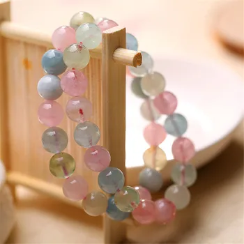 

Colorful Genuine Natural Morganite Bracelet Women Female 10mm Stretch Crystal Transparent Round Bead Bracelet Drop Shipping