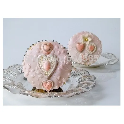 New Floral lace FILIGREE HEART EMBOSSED frame pendant Silicone Mould cupcake topper icing mold for Cake Decorating | Дом и сад