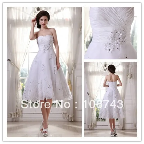 

free shipping dress 2016 New design hot seller quality Short knee Length Lace White Bridal Gown Custom size/color Wedding Dress
