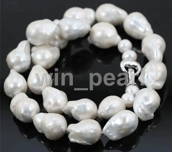 

19" AAA++ 15-25MM Huge White Real Pearl Necklace Baroque Keshi Freshwater Pearl